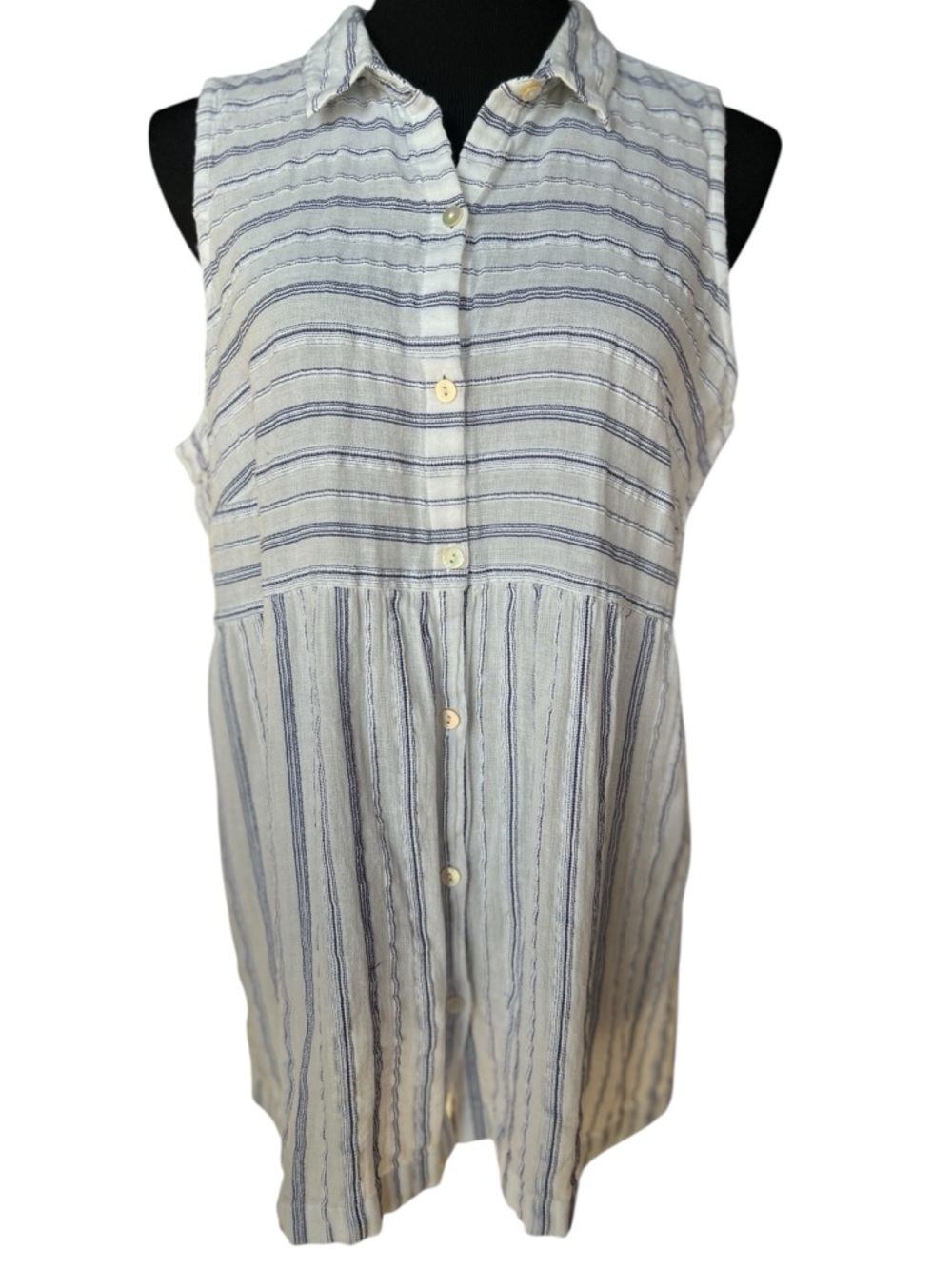 J. Jill Sleeveless Striped Button Front Tunic Top Blue White Petite Large